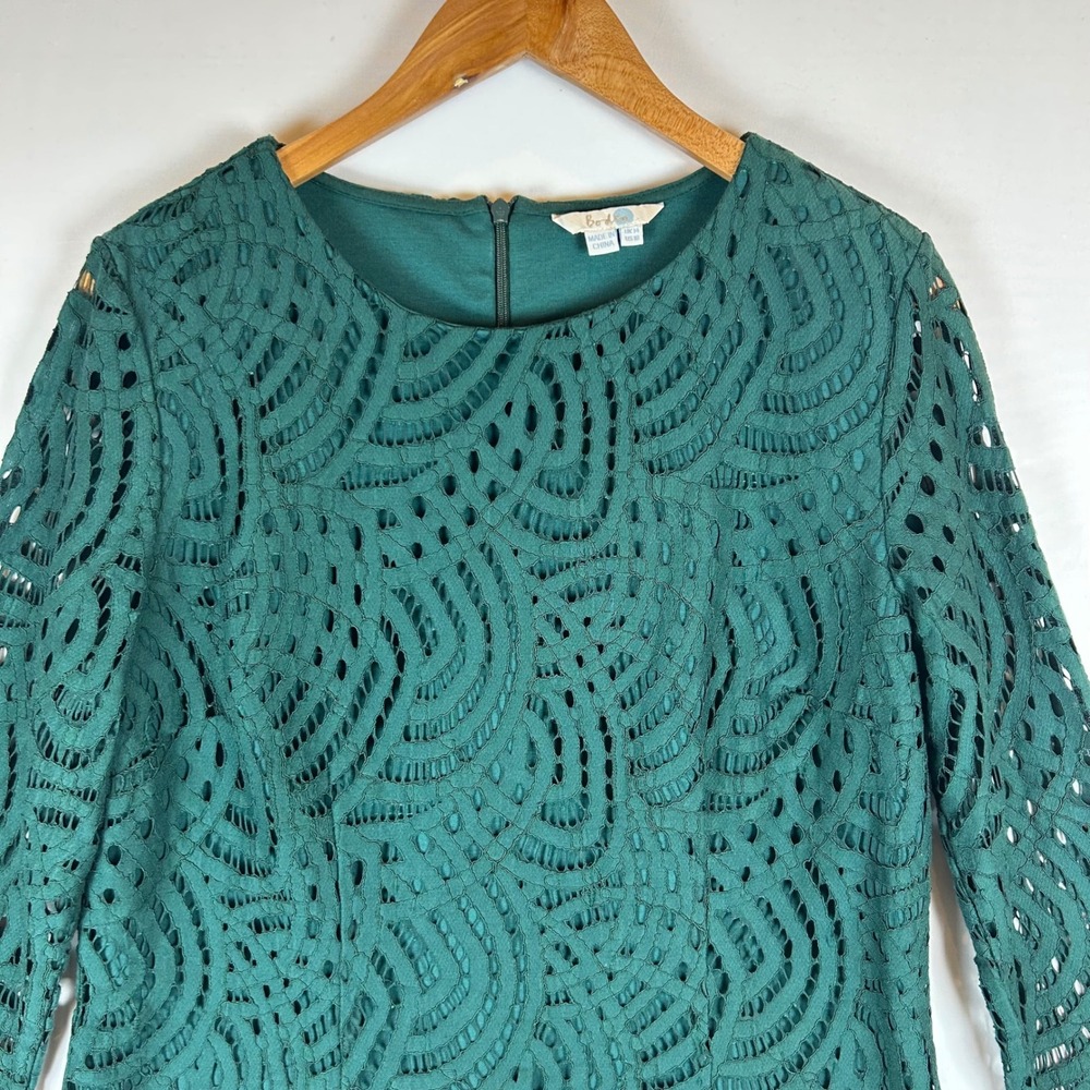 Boden Lace Overlay Long Sleeve‎ Top Green US 10 UK 14 Sheath Back Zip - Picture 6 of 10